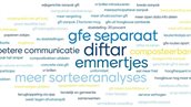 De woordenwolk toont welke begrippen de deelnemers belangrijk vonden, bijvoorbeeld 'diftar', 'emmertjes', 'gfe separaat' en 'meer sorteeranalyses'.