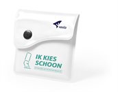 De 'peukenpocket', een afwasbaar peukenasbakje, heeft als opschrift 'Ik kies schoon'.
